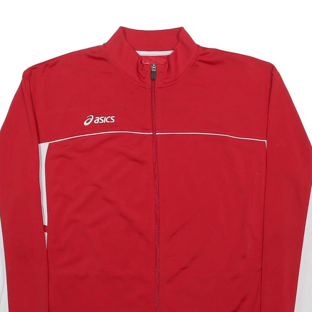 ASICS Mens Red & White Track Jacket L Polyester Zip Sportswear Casual