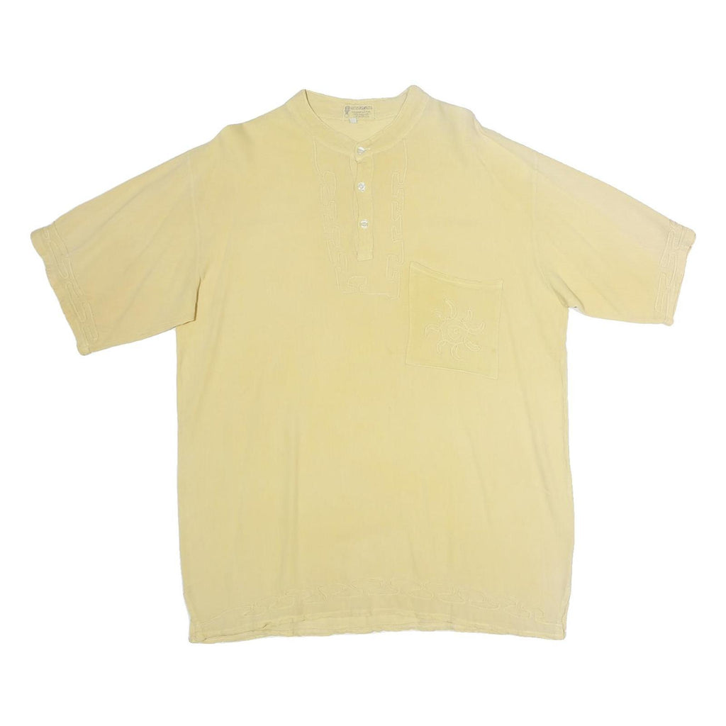 ARTES MANOLITA Womens Beige Cotton Blend Button Top Short Sleeve L Sun