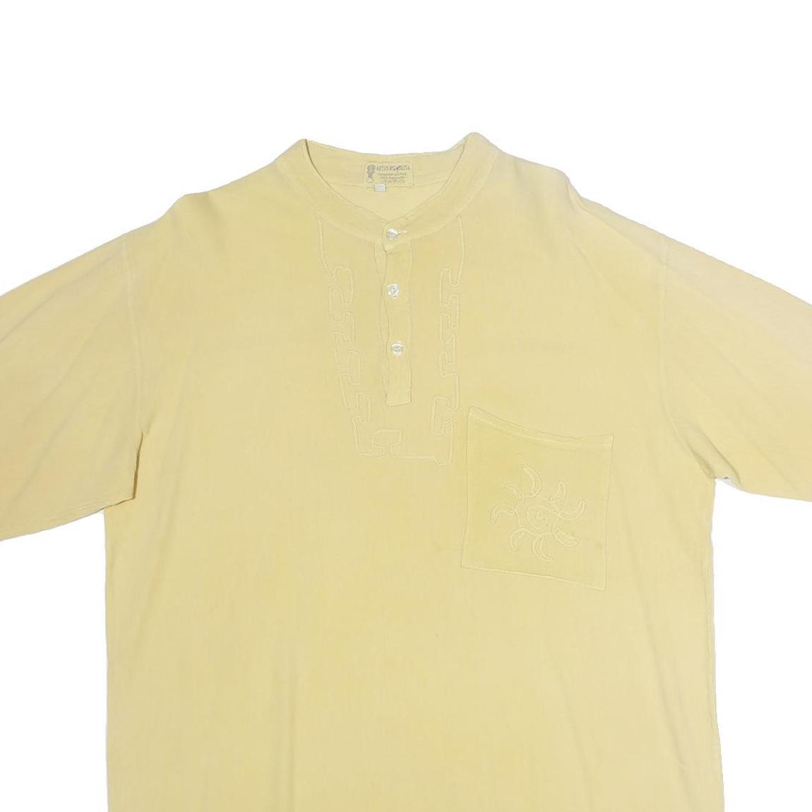 ARTES MANOLITA Womens Beige Cotton Blend Button Top Short Sleeve L Sun