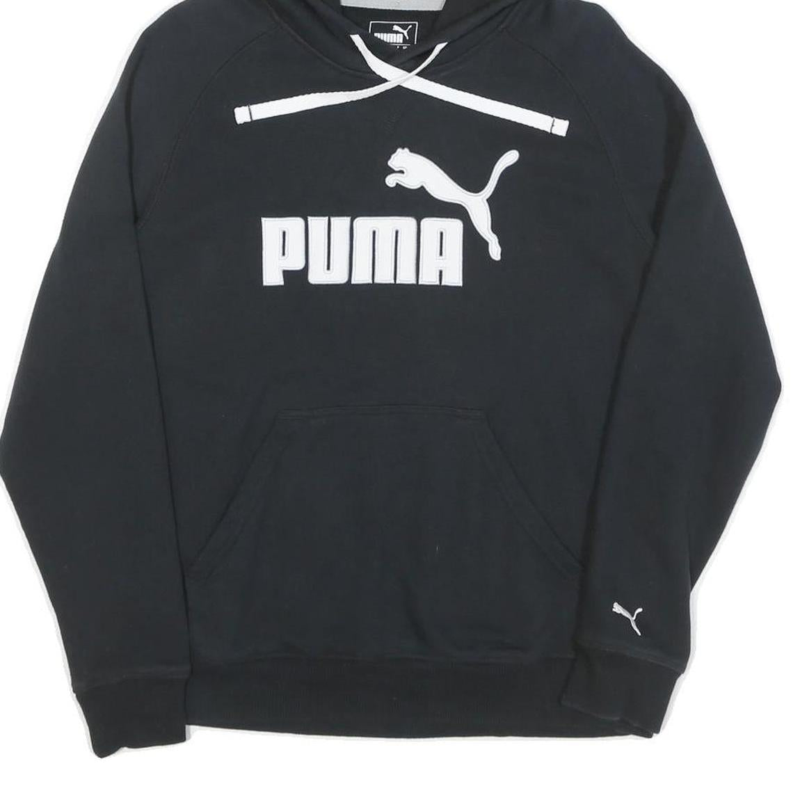 PUMA Womens Black Cotton Hoodie UK 14 Sweatshirt Logo Pullover Casual