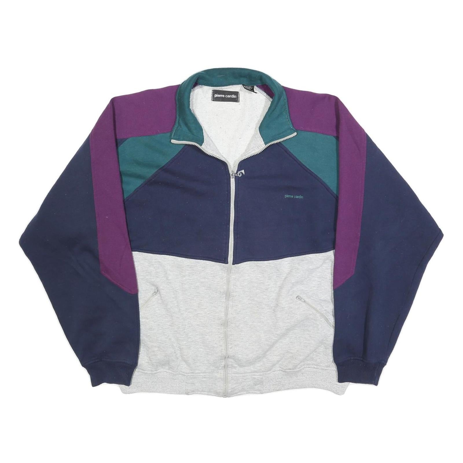 PIERRE CARDIN Mens Navy & Purple & Grey Zip Collar XL Sweatshirt Cotton Blend