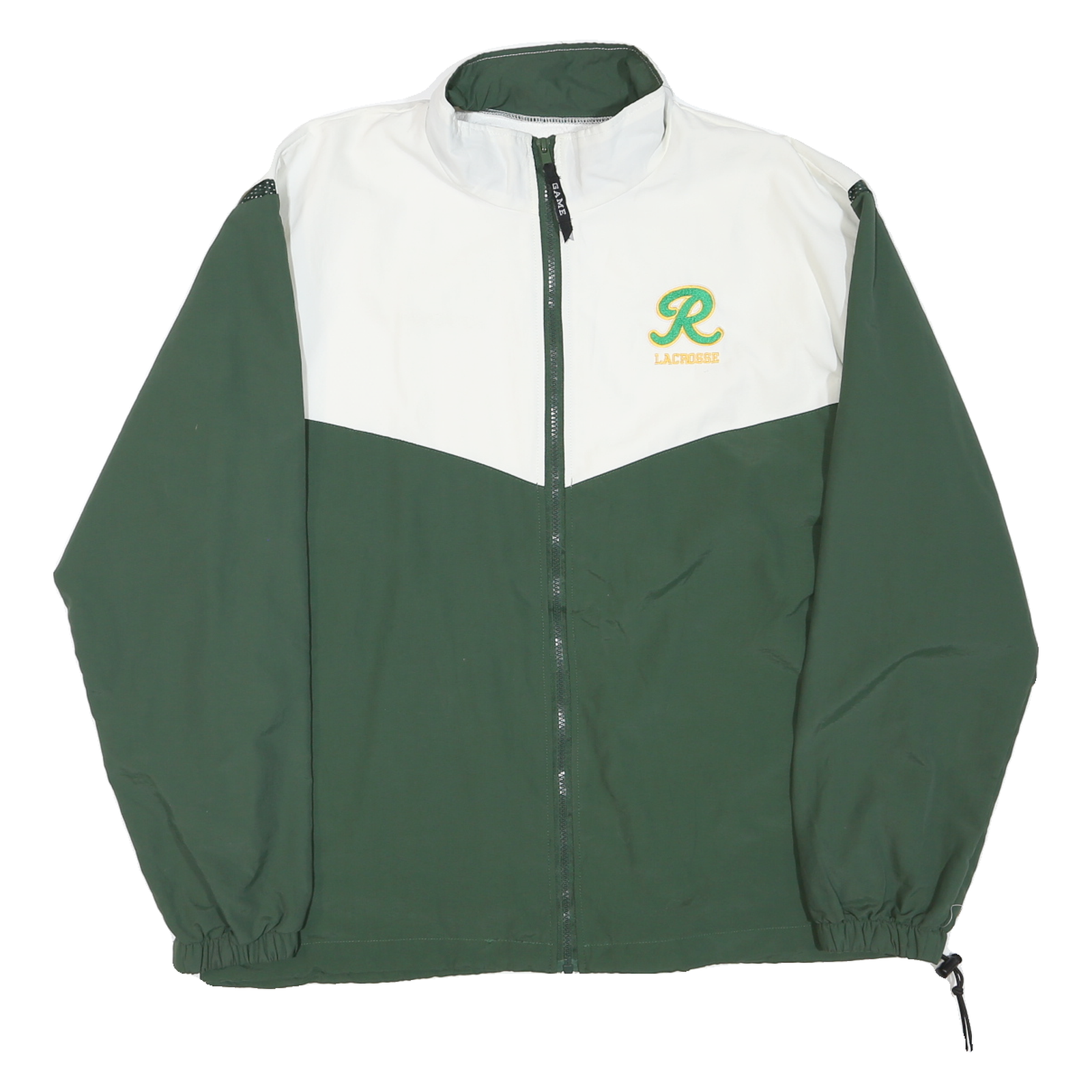GAME Mens Green & White Roosevelt Lacrosse Track Jacket M Polyester Blend Zip