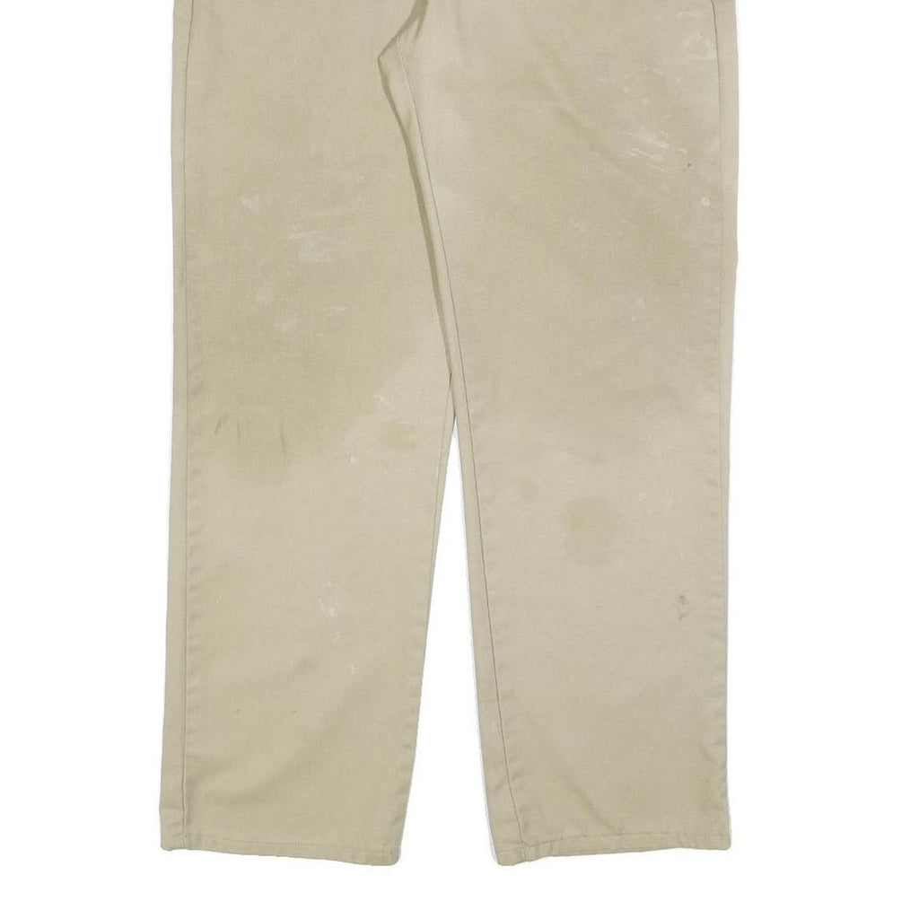 DICKIES Mens Cotton Blend Beige Trousers Regular Fit W36 L32 Classic Workwear