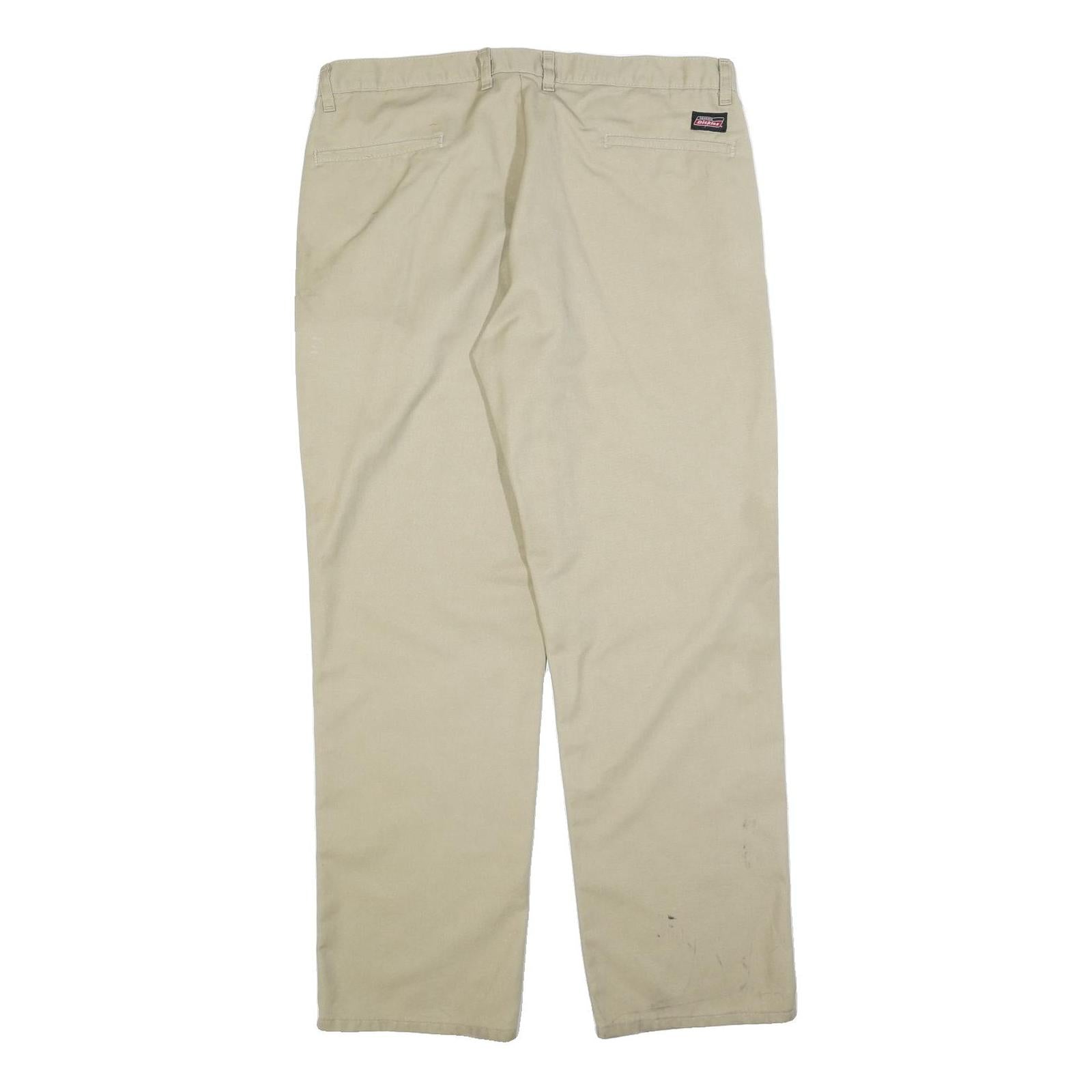 DICKIES Mens Cotton Blend Beige Trousers Regular Fit W36 L32 Classic Workwear