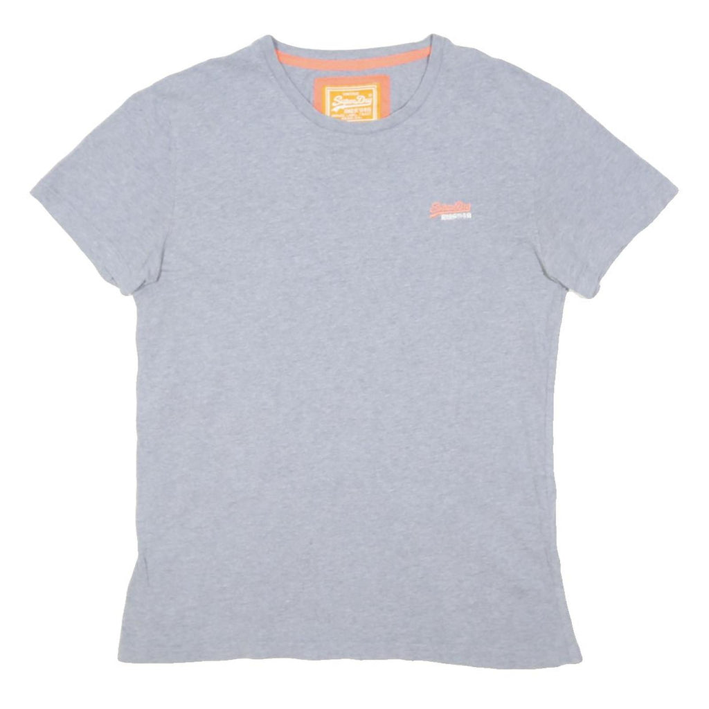 SUPERDRY Mens Grey S Short Sleeve Crew Neck Logo T-Shirt Cotton Blend Casual