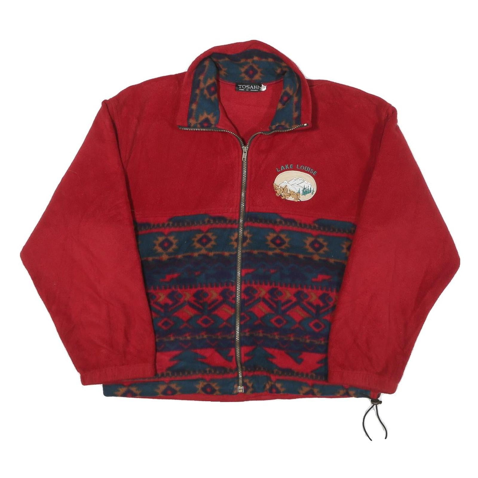 TOSANI Womens Red Blue Zip Jacket S Polyester Blend Fleece Patterned Lake Louise