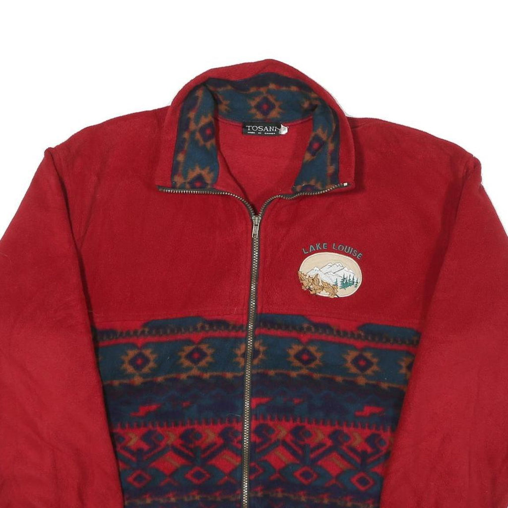 TOSANI Womens Red Blue Zip Jacket S Polyester Blend Fleece Patterned Lake Louise