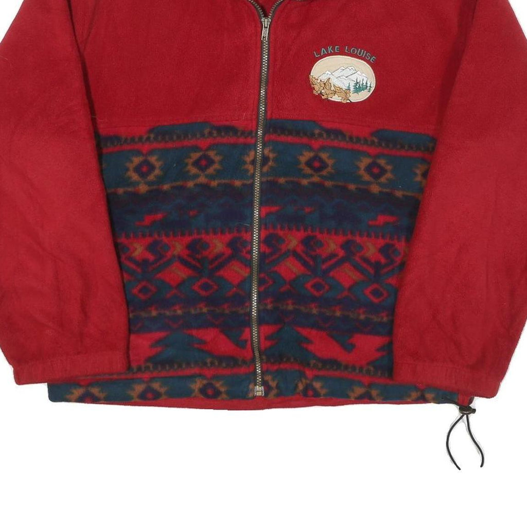 TOSANI Womens Red Blue Zip Jacket S Polyester Blend Fleece Patterned Lake Louise