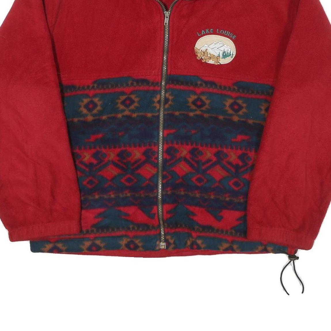 TOSANI Womens Red Blue Zip Jacket S Polyester Blend Fleece Patterned Lake Louise