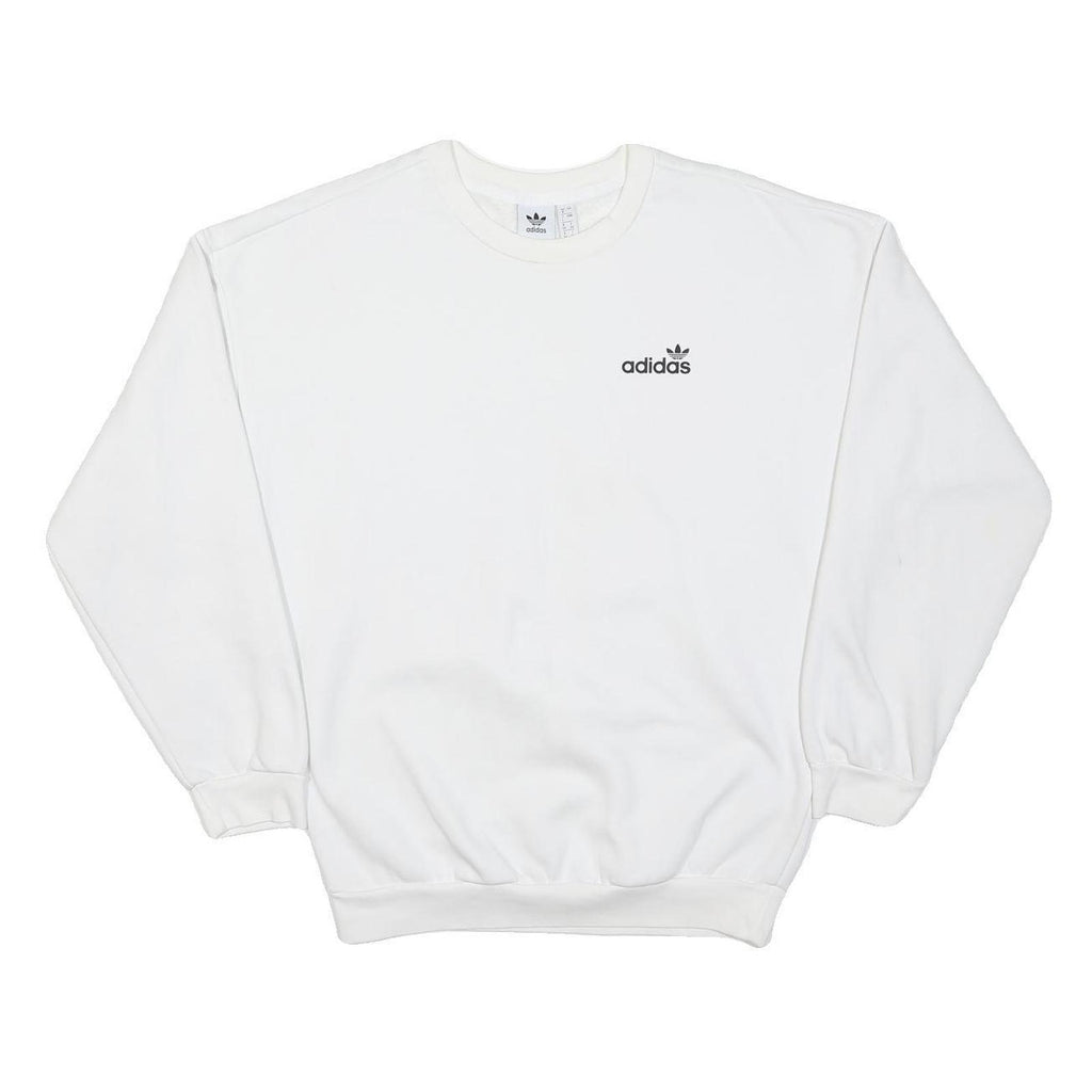 ADIDAS Womens White Crew Neck UK 8 Sweatshirt Cotton Blend Casual Pullover
