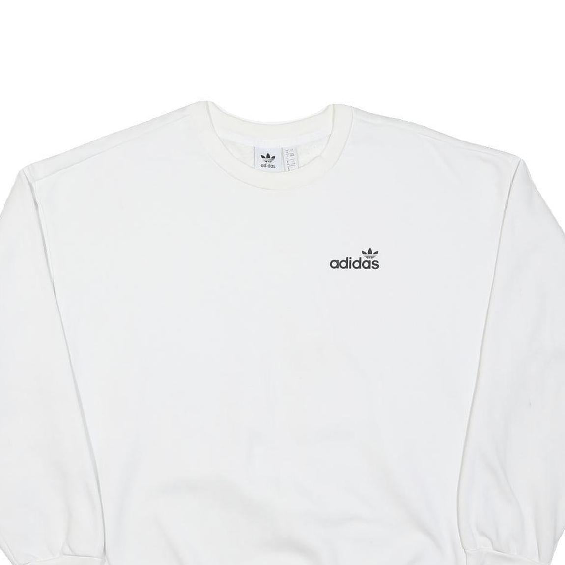 ADIDAS Womens White Crew Neck UK 8 Sweatshirt Cotton Blend Casual Pullover