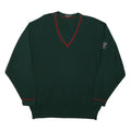 JAEGER Mens Green & Red Plain V-Neck Basic Knit Jumper L Wool Classic Elegant