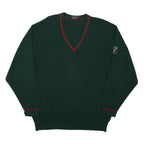 JAEGER Mens Green & Red Plain V-Neck Basic Knit Jumper L Wool Classic Elegant