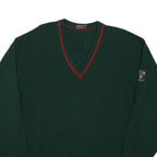 JAEGER Mens Green & Red Plain V-Neck Basic Knit Jumper L Wool Classic Elegant