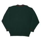 JAEGER Mens Green & Red Plain V-Neck Basic Knit Jumper L Wool Classic Elegant