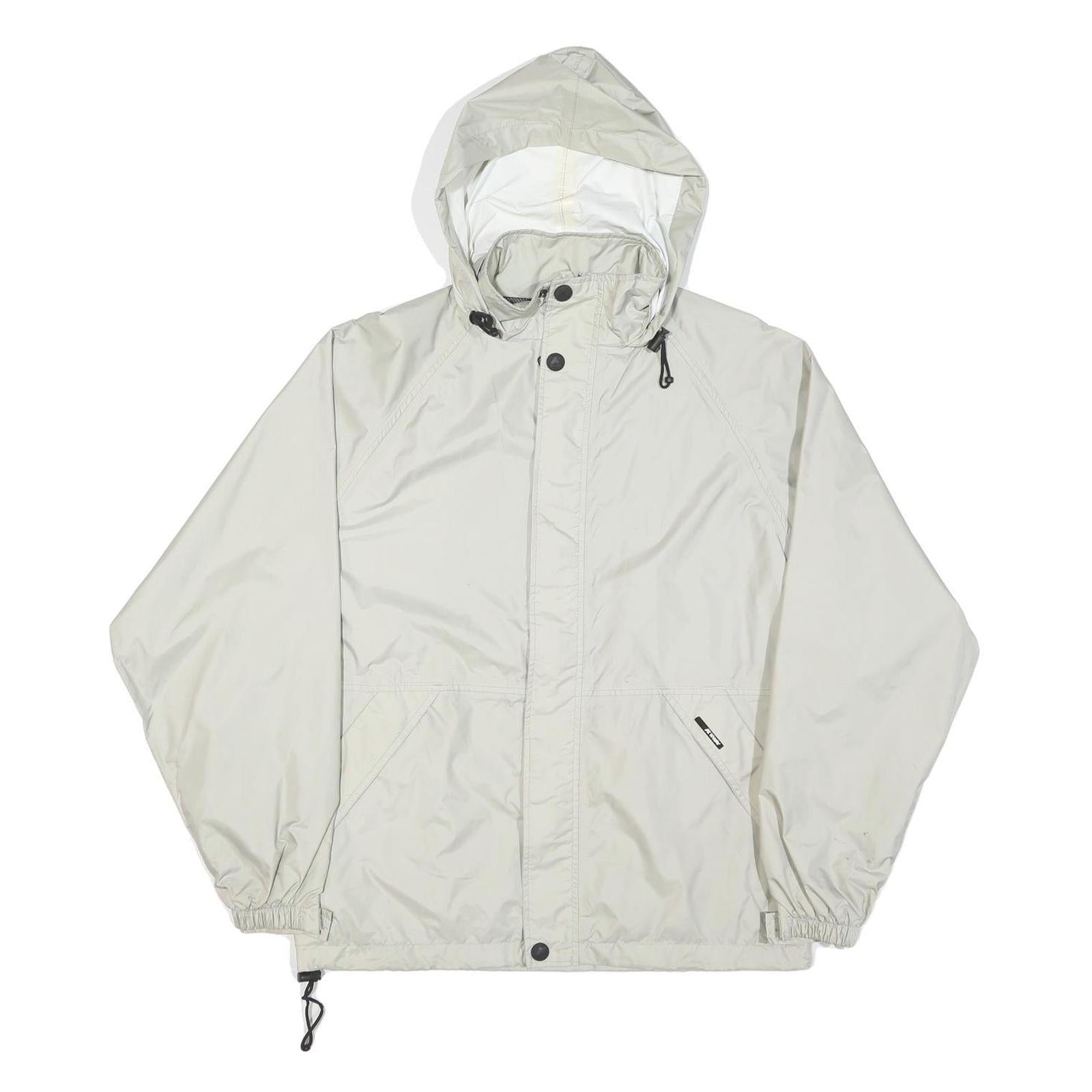K-WAY Mens White Nylon Windbreaker XS Jacket Zip Hooded Plain Lightweight
