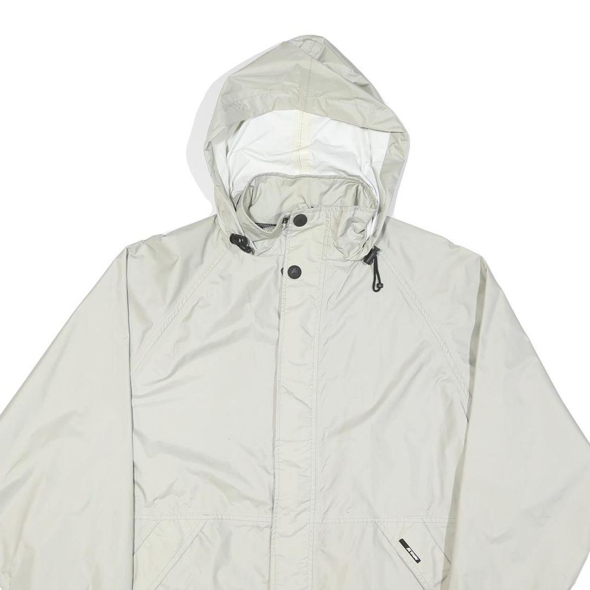 K-WAY Mens White Nylon Windbreaker XS Jacket Zip Hooded Plain Lightweight
