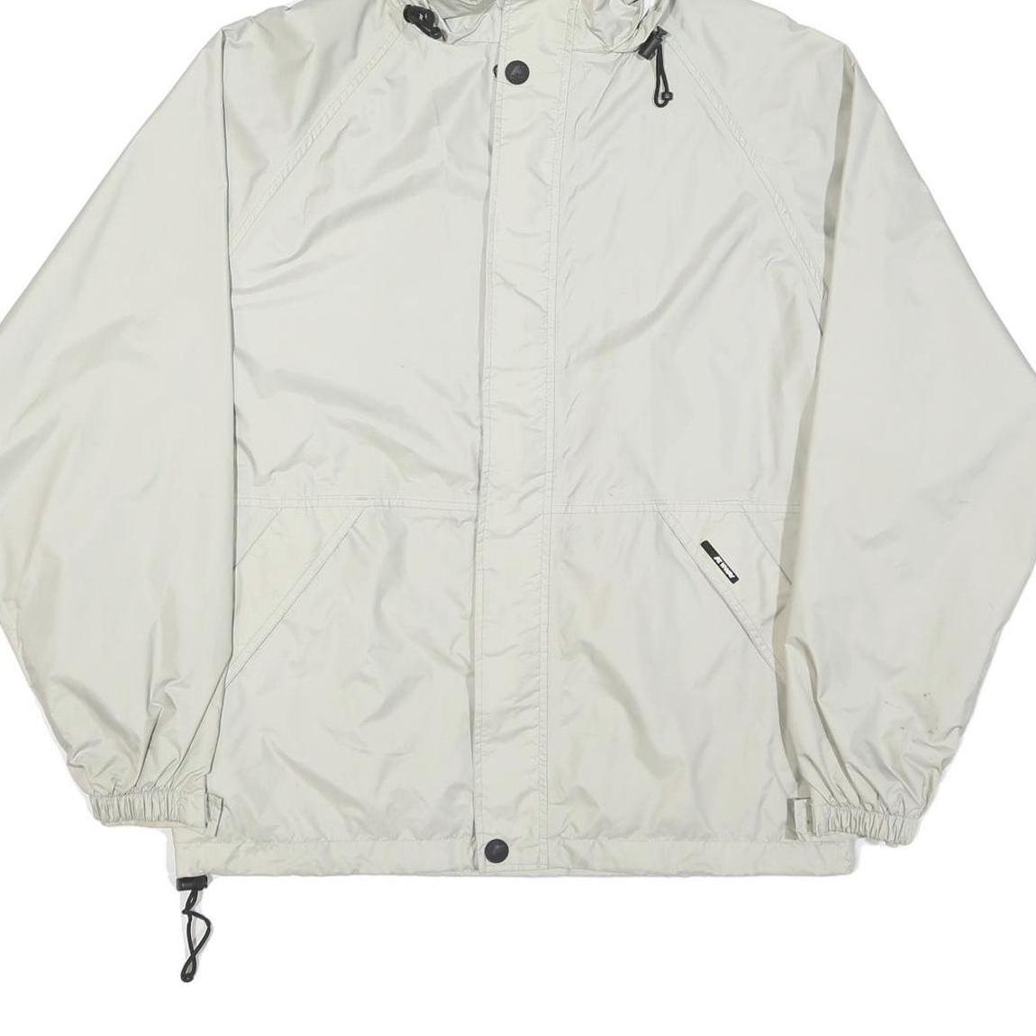 K-WAY Mens White Nylon Windbreaker XS Jacket Zip Hooded Plain Lightweight