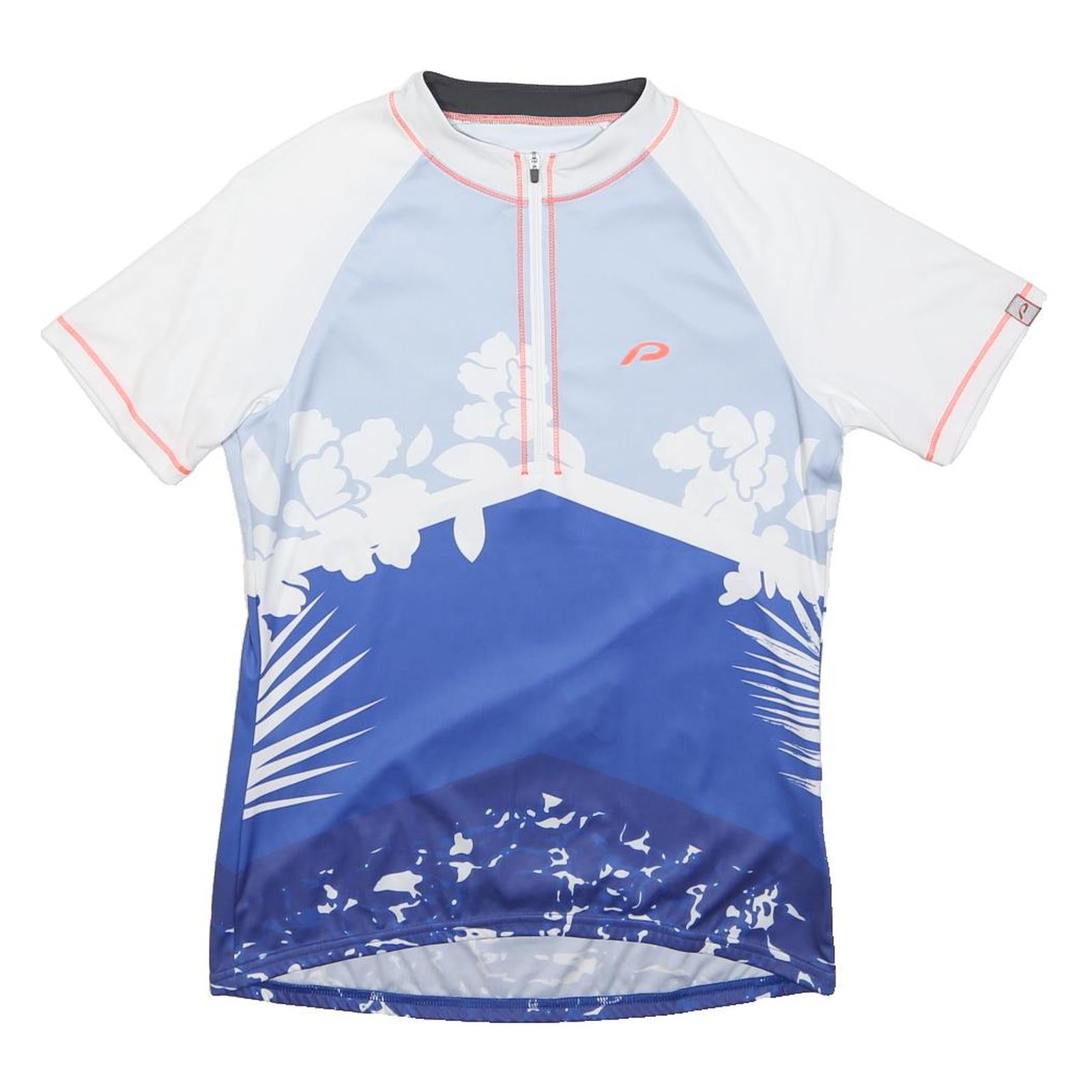 PROTECTIVE Womens Blue & White Cycling T-Shirt S Short Sleeve 1/4 Zip Floral