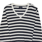 TOMMY HILFIGER Womens Navy & White Striped Plain V-Neck Jumper Cotton Blend XL
