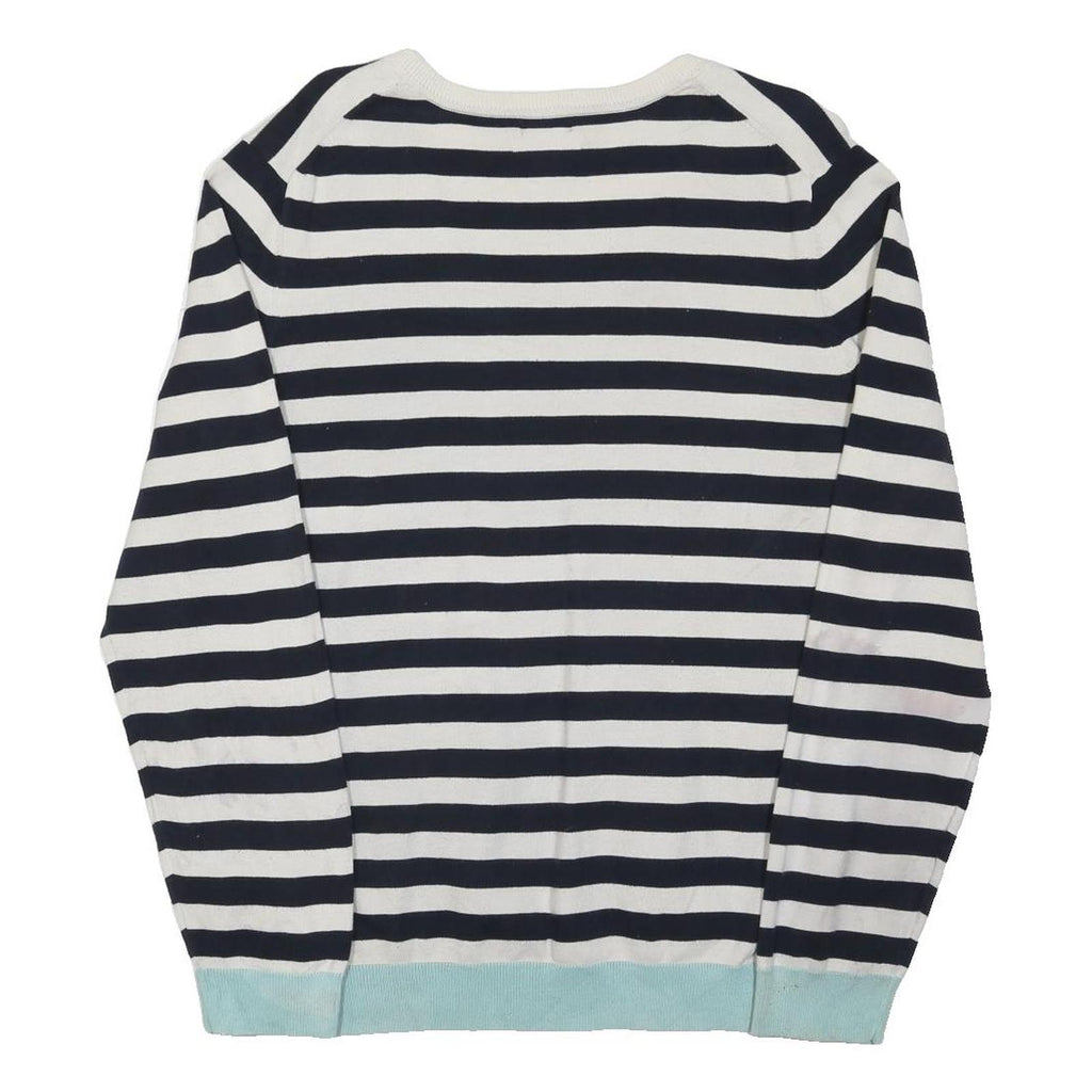 TOMMY HILFIGER Womens Navy & White Striped Plain V-Neck Jumper Cotton Blend XL
