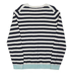TOMMY HILFIGER Womens Navy & White Striped Plain V-Neck Jumper Cotton Blend XL