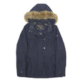 WOOLRICH Womens Navy Blue Hooded Jacket M Cotton Blend Zip Casual Warm Winter