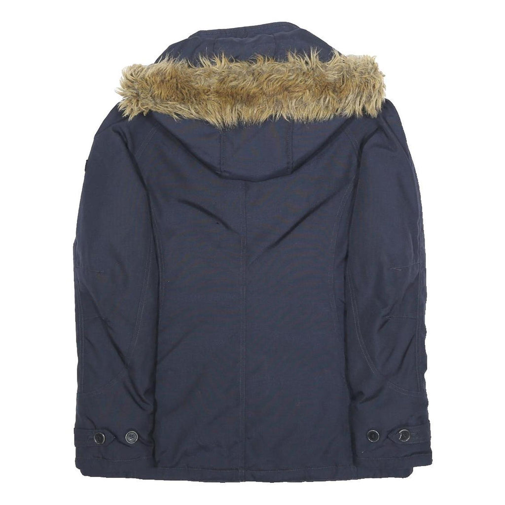WOOLRICH Womens Navy Blue Hooded Jacket M Cotton Blend Zip Casual Warm Winter