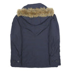 WOOLRICH Womens Navy Blue Hooded Jacket M Cotton Blend Zip Casual Warm Winter