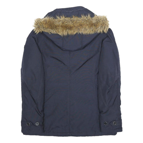 WOOLRICH Womens Navy Blue Hooded Jacket M Cotton Blend Zip Casual Warm Winter