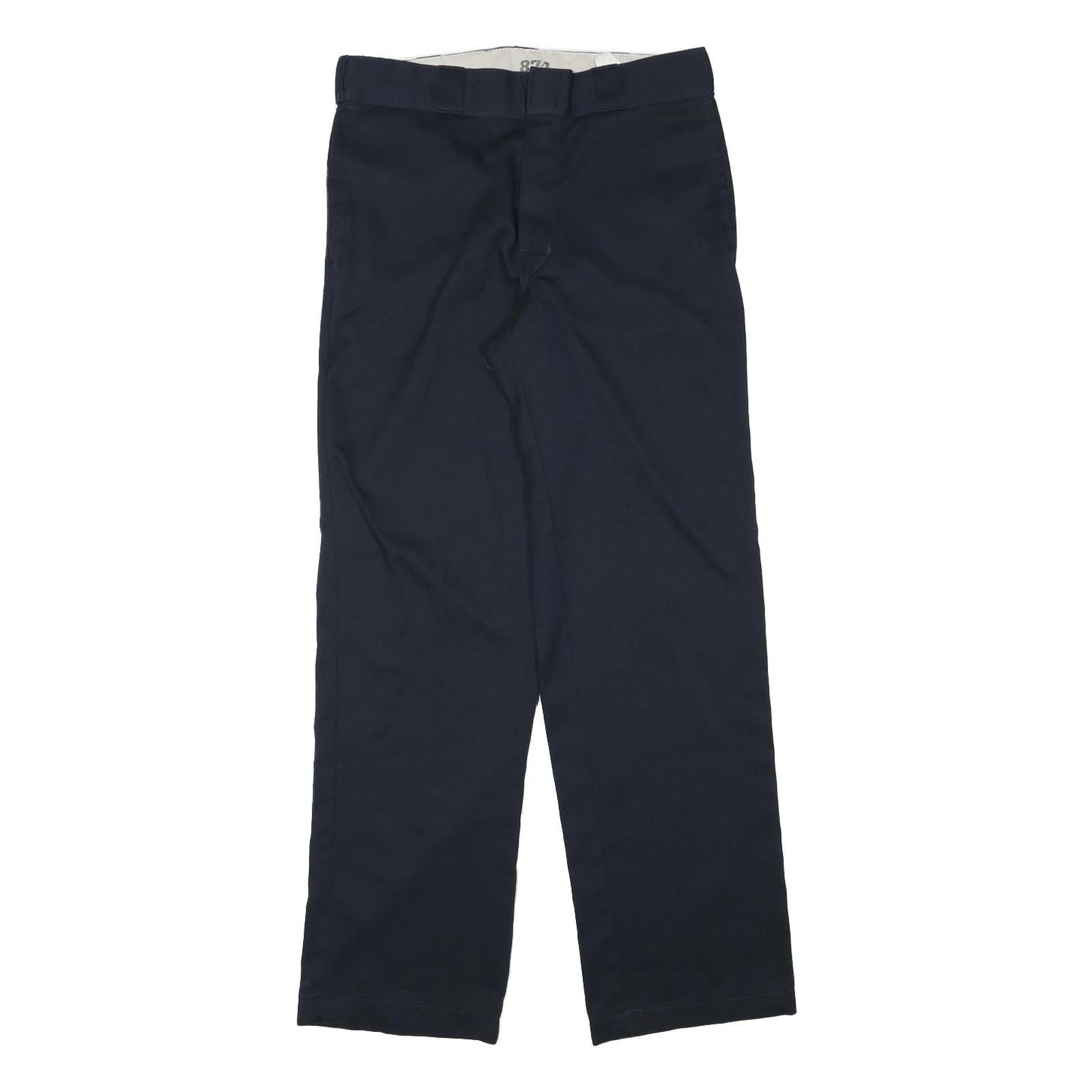 DICKIES Mens Cotton Blend Navy Regular Straight Trousers W30 L31 Workwear Zip