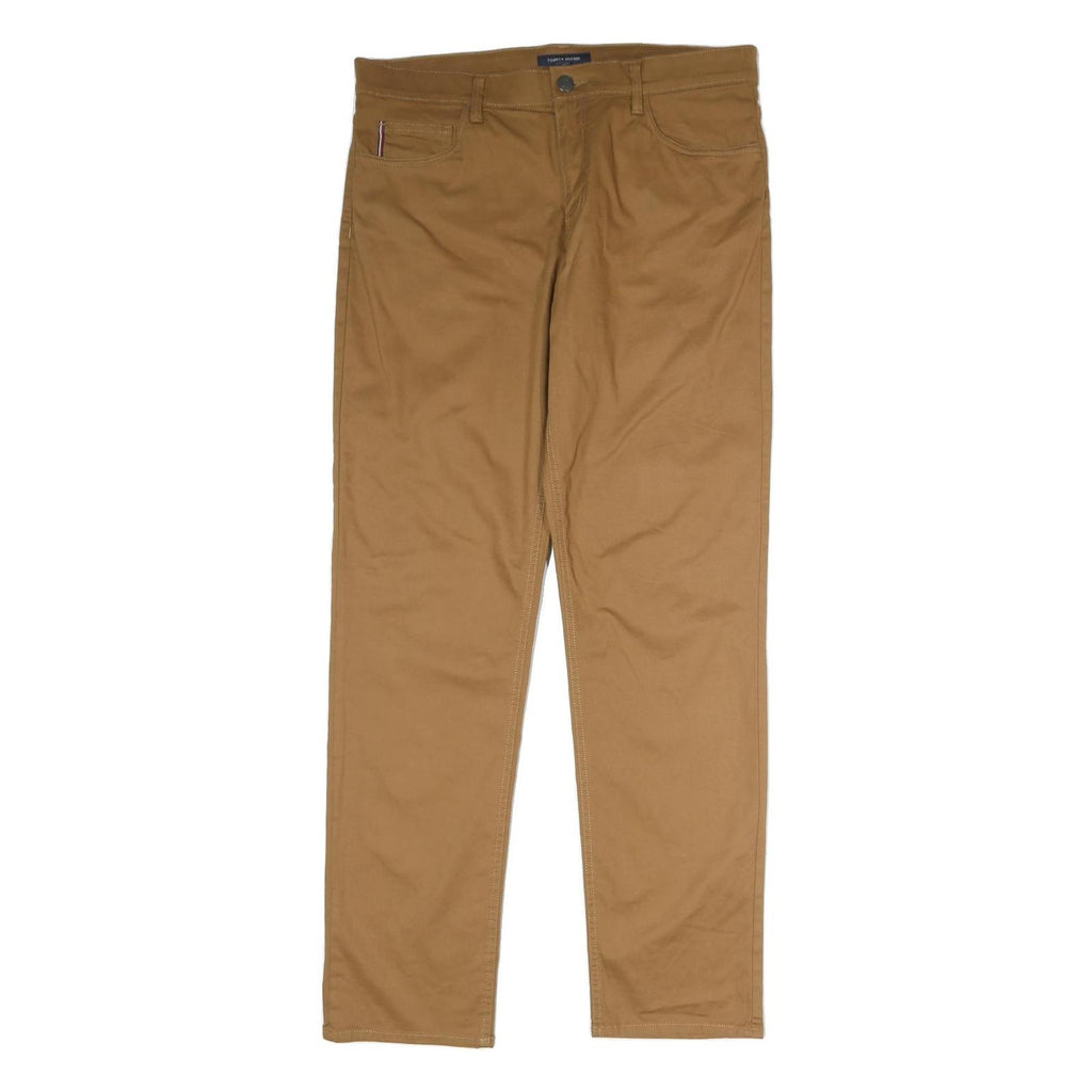 TOMMY HILFIGER Mens Cotton Brown Regular Straight Trousers W34 L32 Classic Fit