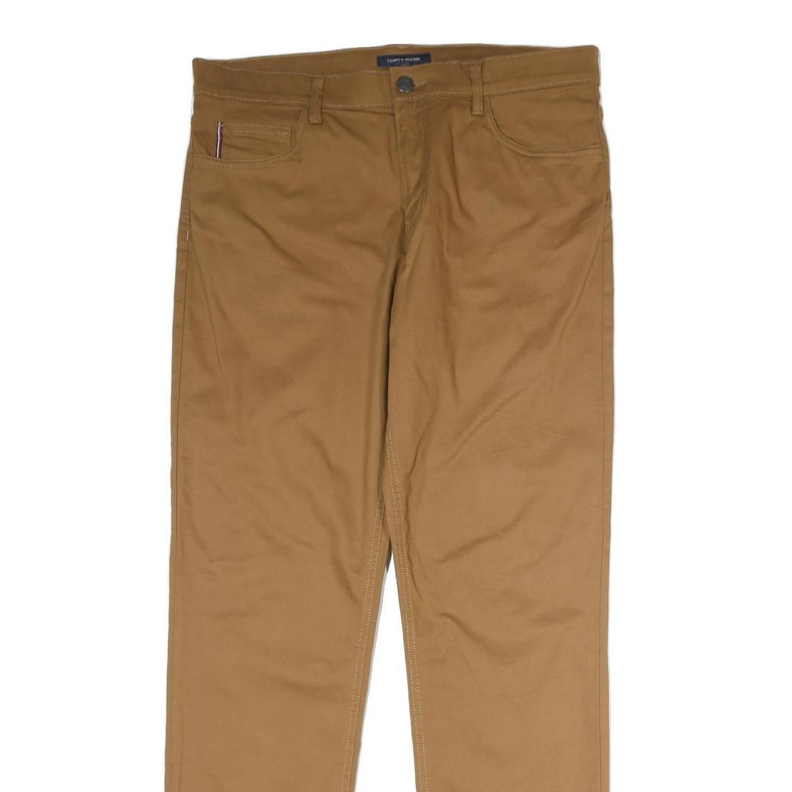 TOMMY HILFIGER Mens Cotton Brown Regular Straight Trousers W34 L32 Classic Fit