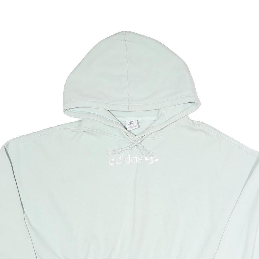 ADIDAS Womens White Cropped Hoodie L Casual Cotton Blend Pullover
