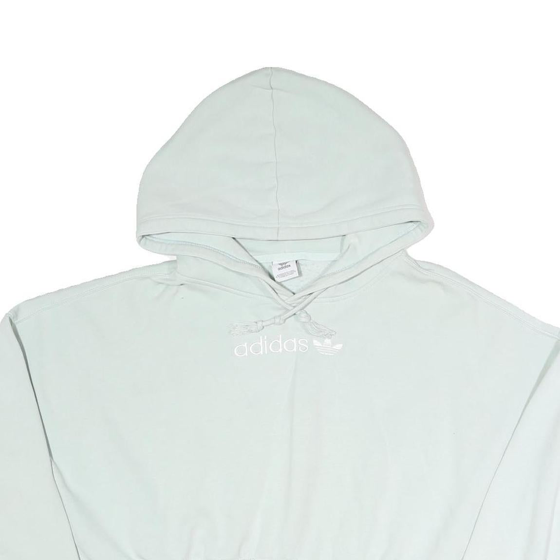 ADIDAS Womens White Cropped Hoodie L Casual Cotton Blend Pullover