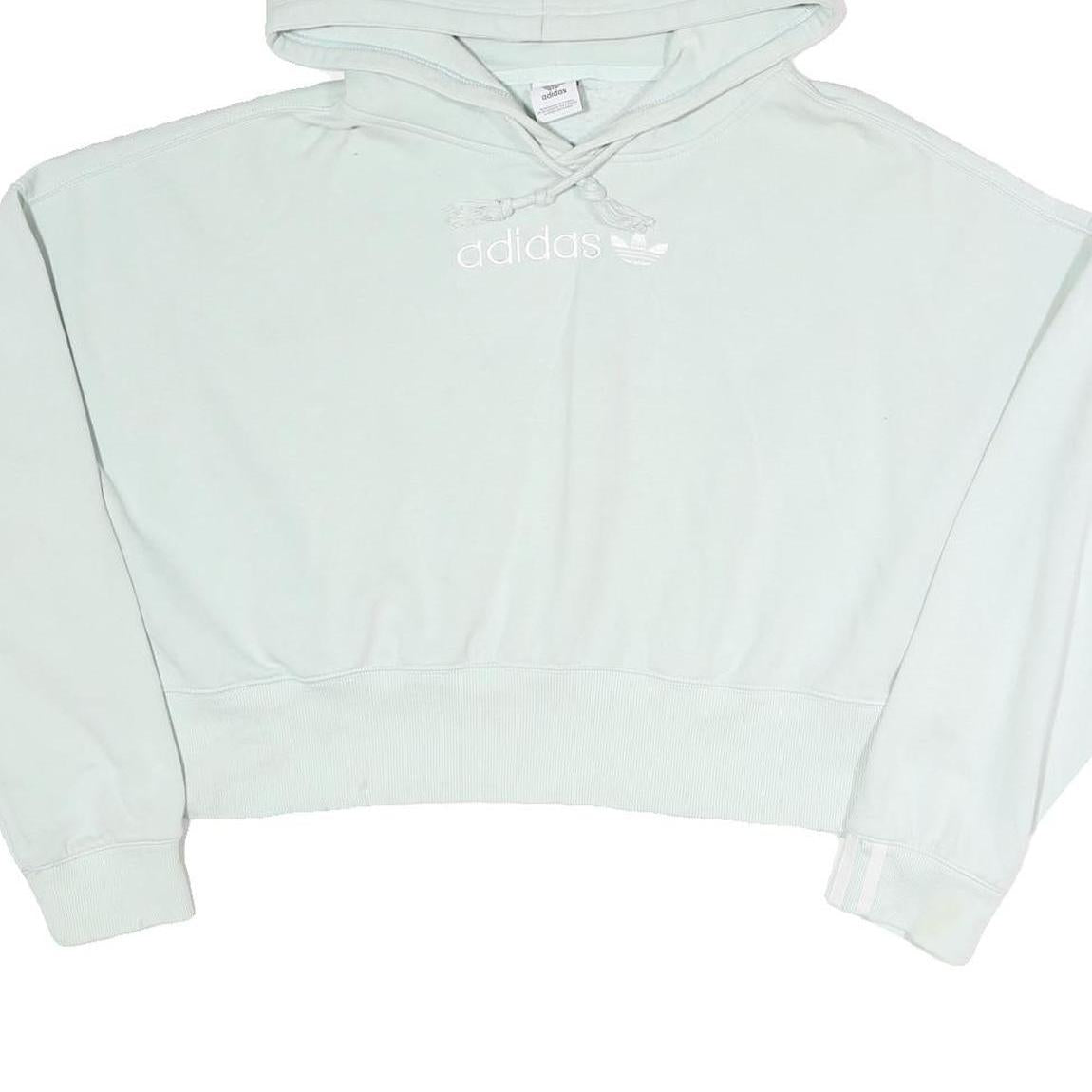 ADIDAS Womens White Cropped Hoodie L Casual Cotton Blend Pullover