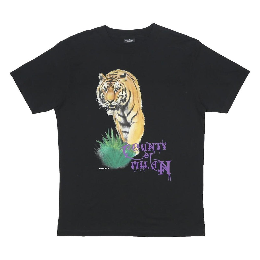 MARCELO BURLON Mens Black County Of Milan Graphic T-Shirt S Short Sleeve Crew