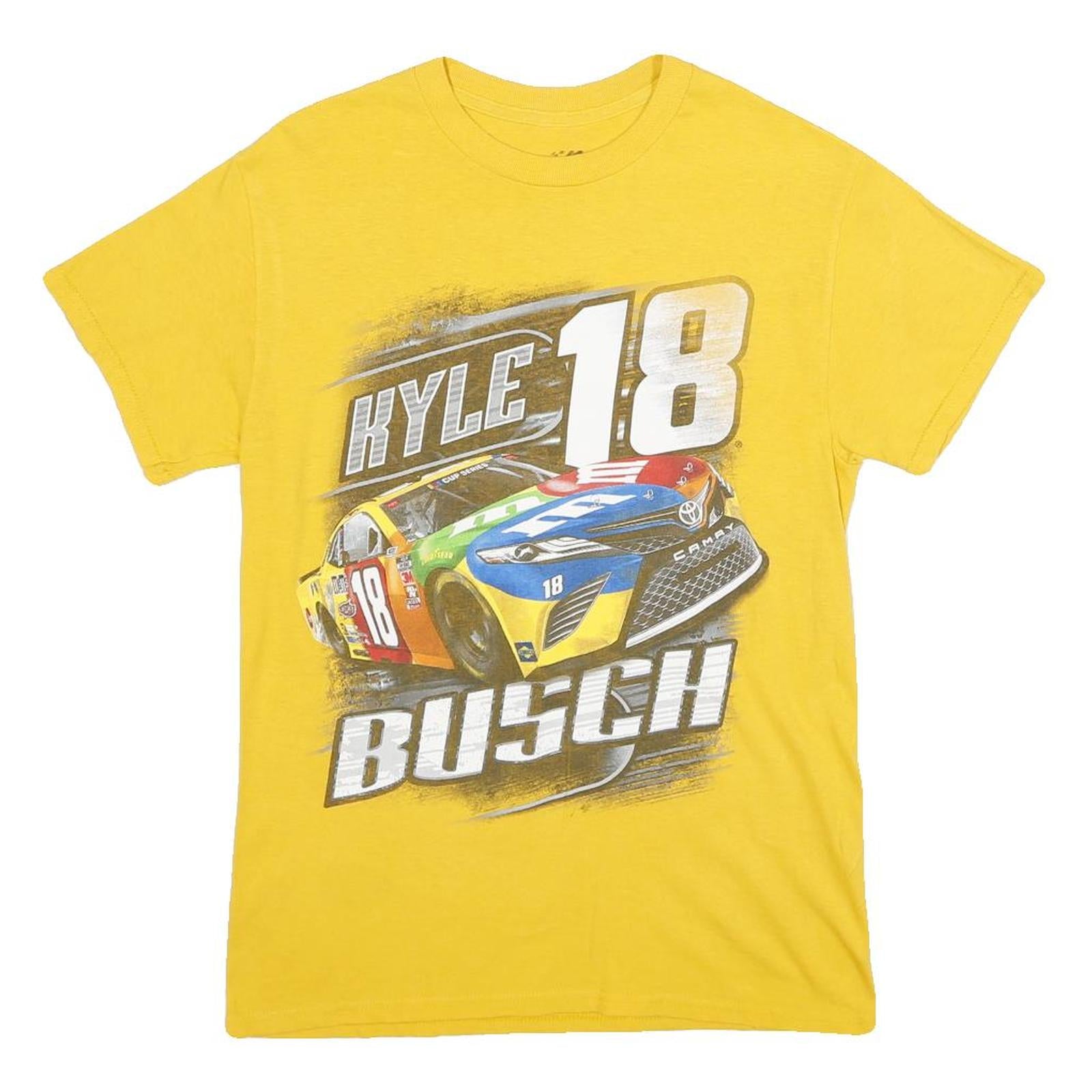 JOE GIBBS RACING Mens Yellow Kyle Busch Graphic T-Shirt S Short Sleeve Crew Neck