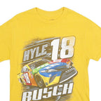 JOE GIBBS RACING Mens Yellow Kyle Busch Graphic T-Shirt S Short Sleeve Crew Neck