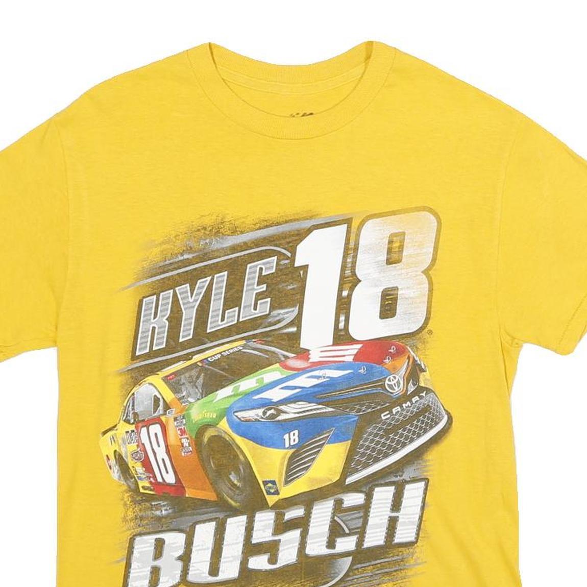 JOE GIBBS RACING Mens Yellow Kyle Busch Graphic T-Shirt S Short Sleeve Crew Neck