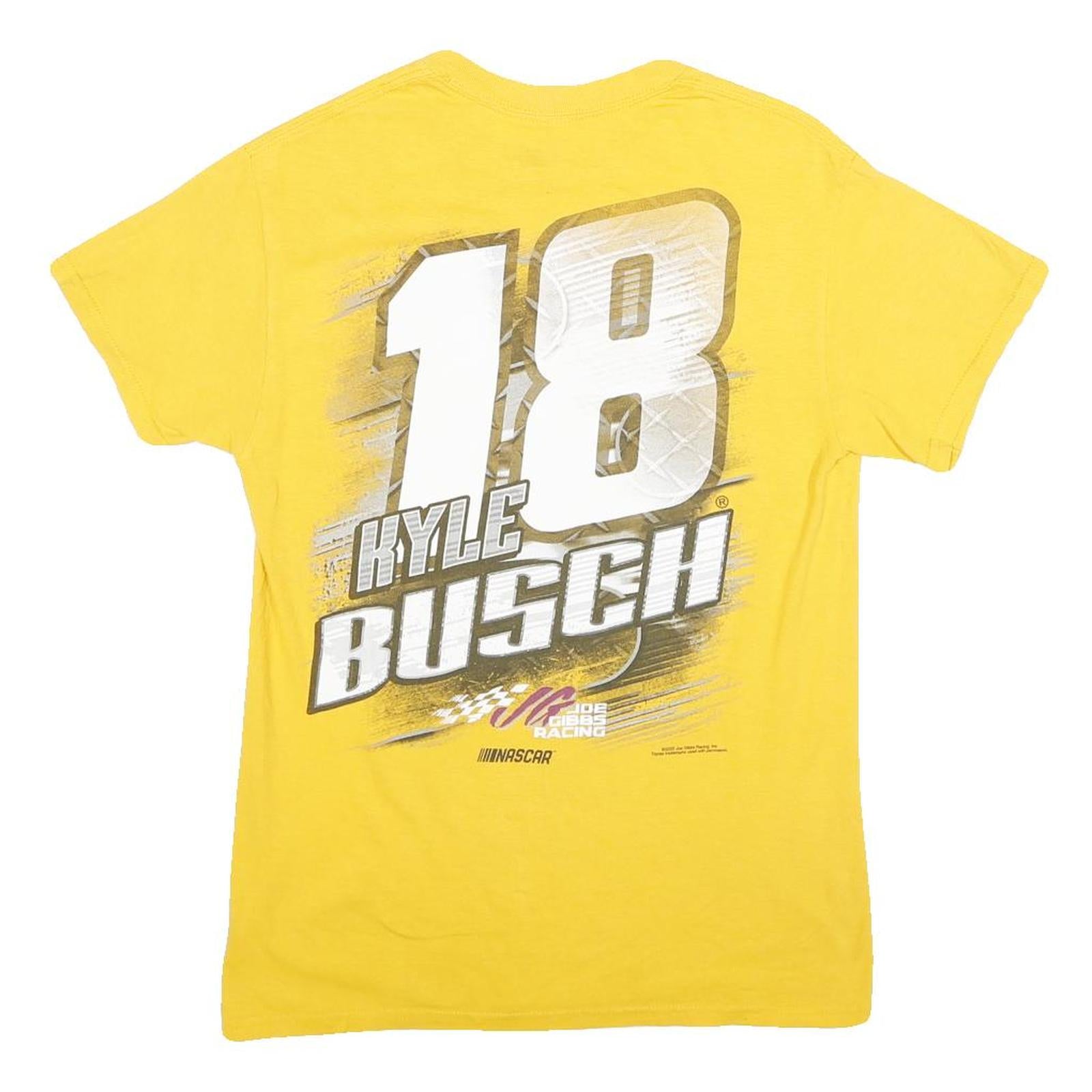 JOE GIBBS RACING Mens Yellow Kyle Busch Graphic T-Shirt S Short Sleeve Crew Neck