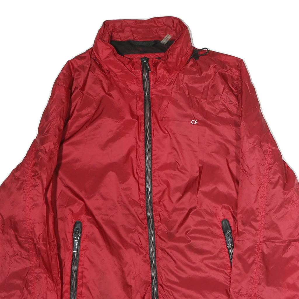 CALVIN KLEIN Mens Red Nylon Jacket S Plain Zip Lightweight