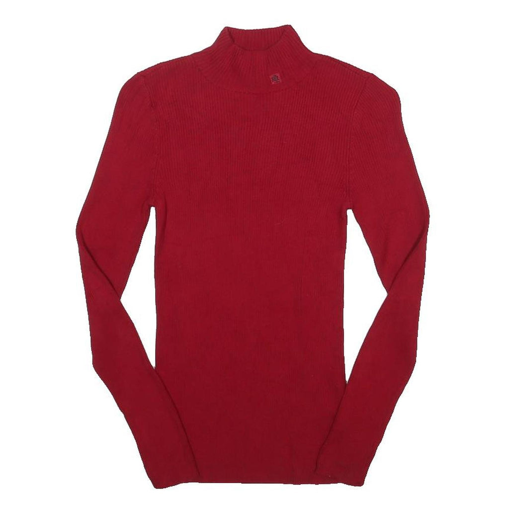 LAUREN RALPH LAUREN Womens Red Plain Roll Neck Basic Knit Jumper Size S Elegant