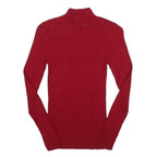 LAUREN RALPH LAUREN Womens Red Plain Roll Neck Basic Knit Jumper Size S Elegant
