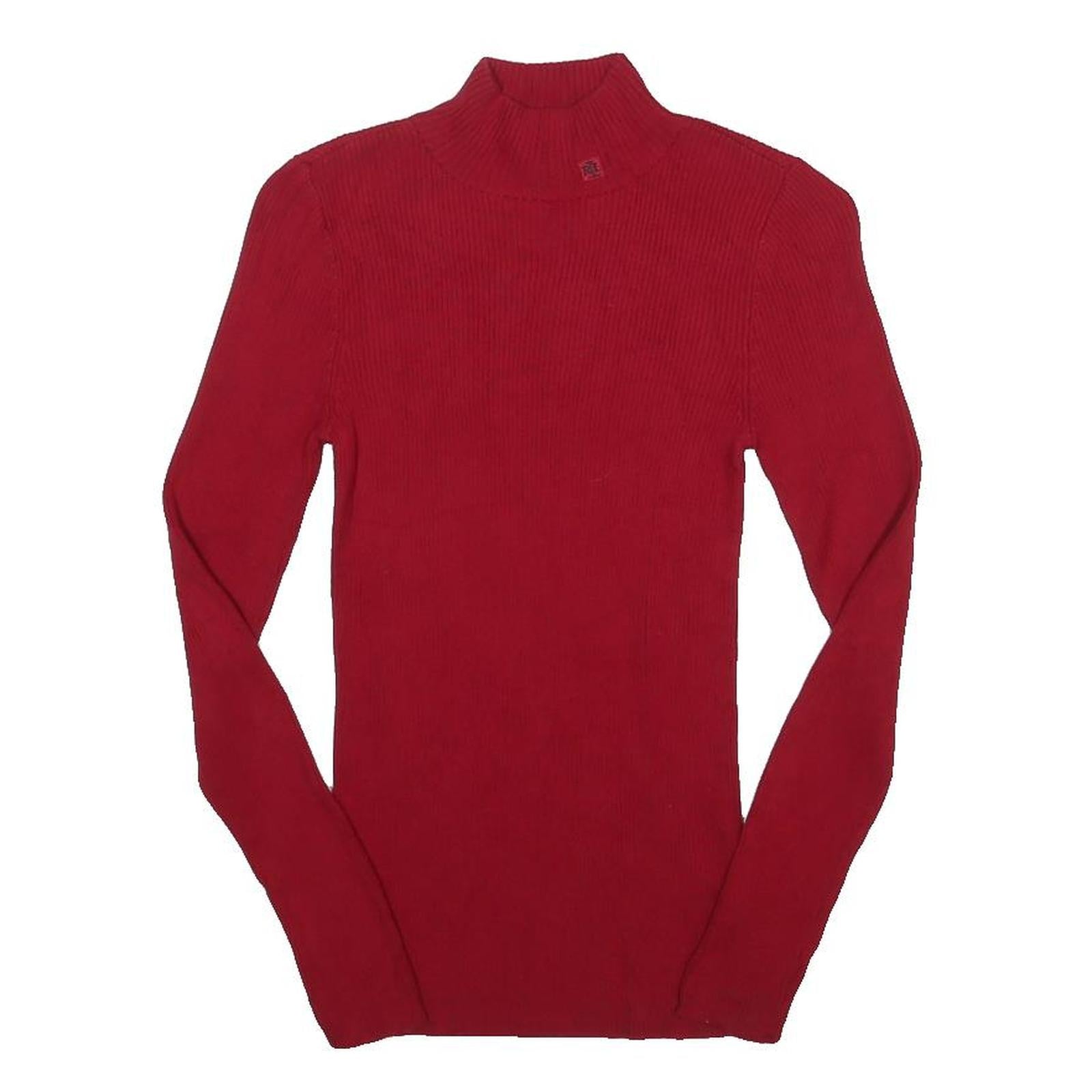 LAUREN RALPH LAUREN Womens Red Plain Roll Neck Basic Knit Jumper Size S Elegant
