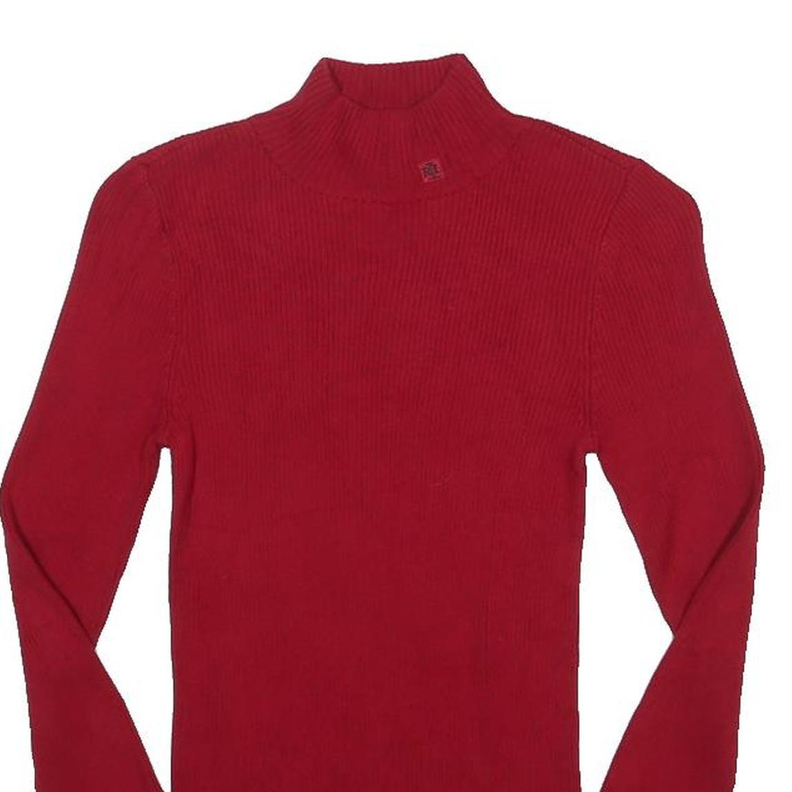 LAUREN RALPH LAUREN Womens Red Plain Roll Neck Basic Knit Jumper Size S Elegant