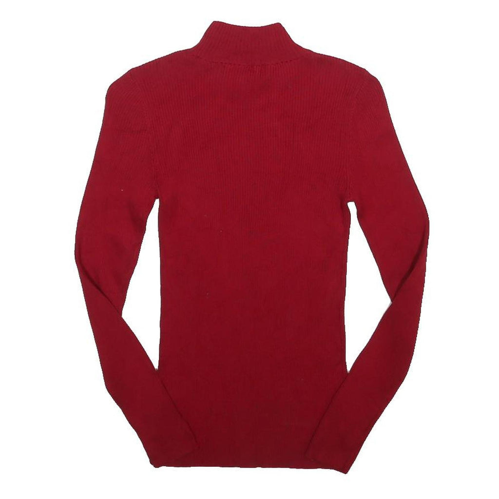 LAUREN RALPH LAUREN Womens Red Plain Roll Neck Basic Knit Jumper Size S Elegant