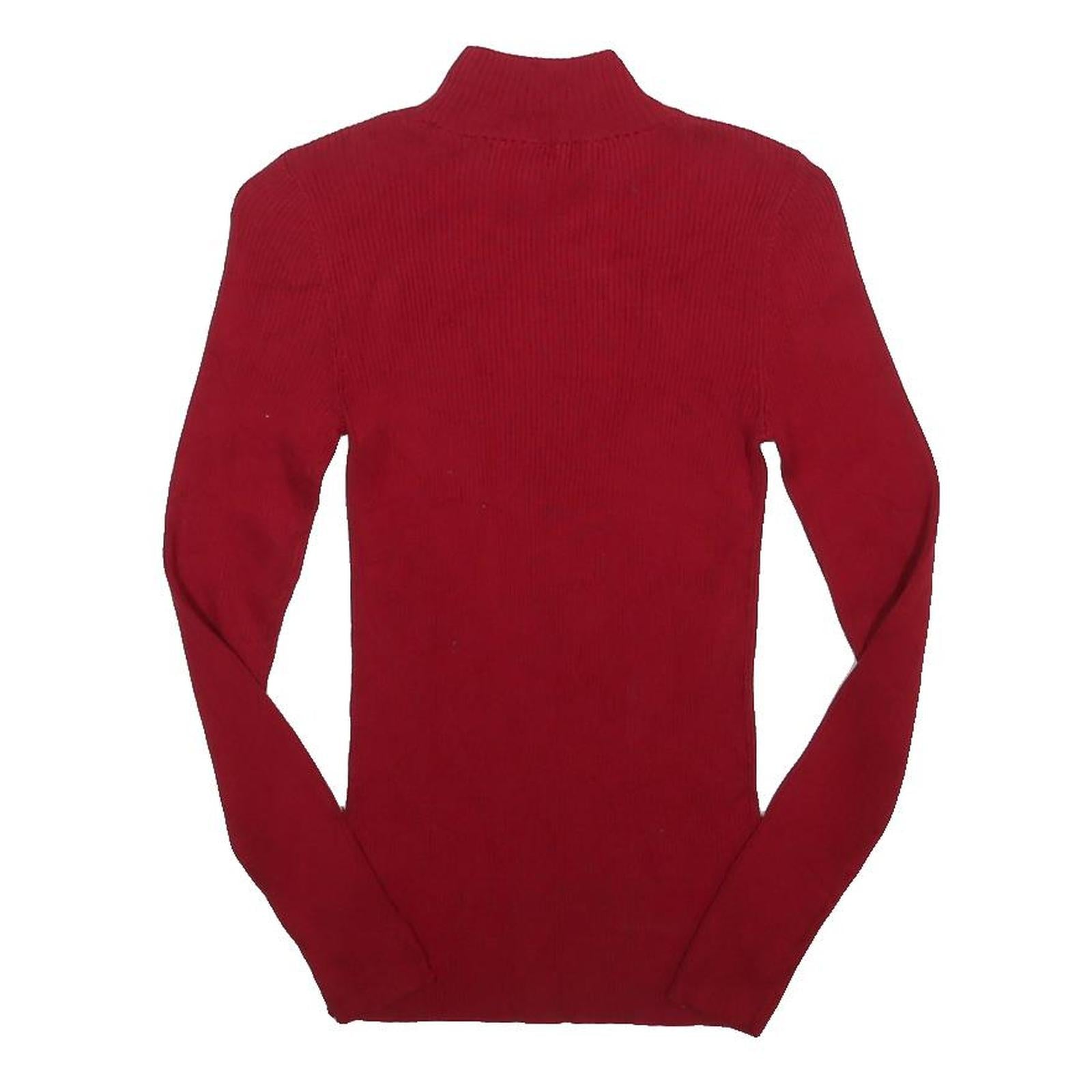 LAUREN RALPH LAUREN Womens Red Plain Roll Neck Basic Knit Jumper Size S Elegant