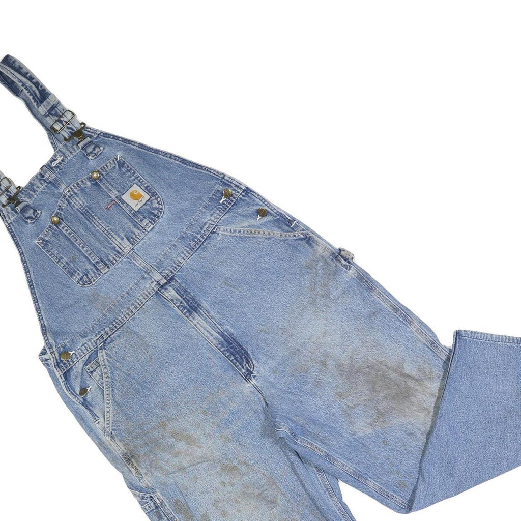 CARHARTT Mens Blue Denim Loose Cotton Blend Dungarees L W38 L26 Workwear