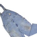 CARHARTT Mens Blue Denim Loose Cotton Blend Dungarees L W38 L26 Workwear